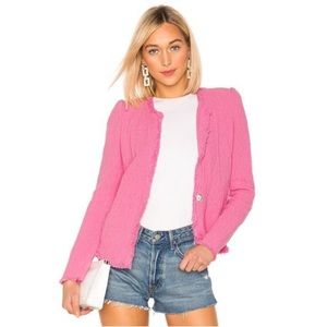 IRO Pink Rosia Textured Tweed Fringe Jacket NWOT
